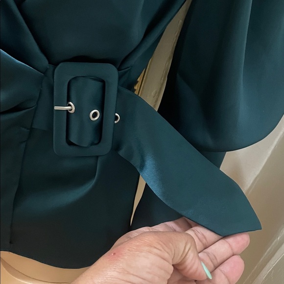 ASOS Deep Green Satin Wrap Blouse - Picture 11 of 13